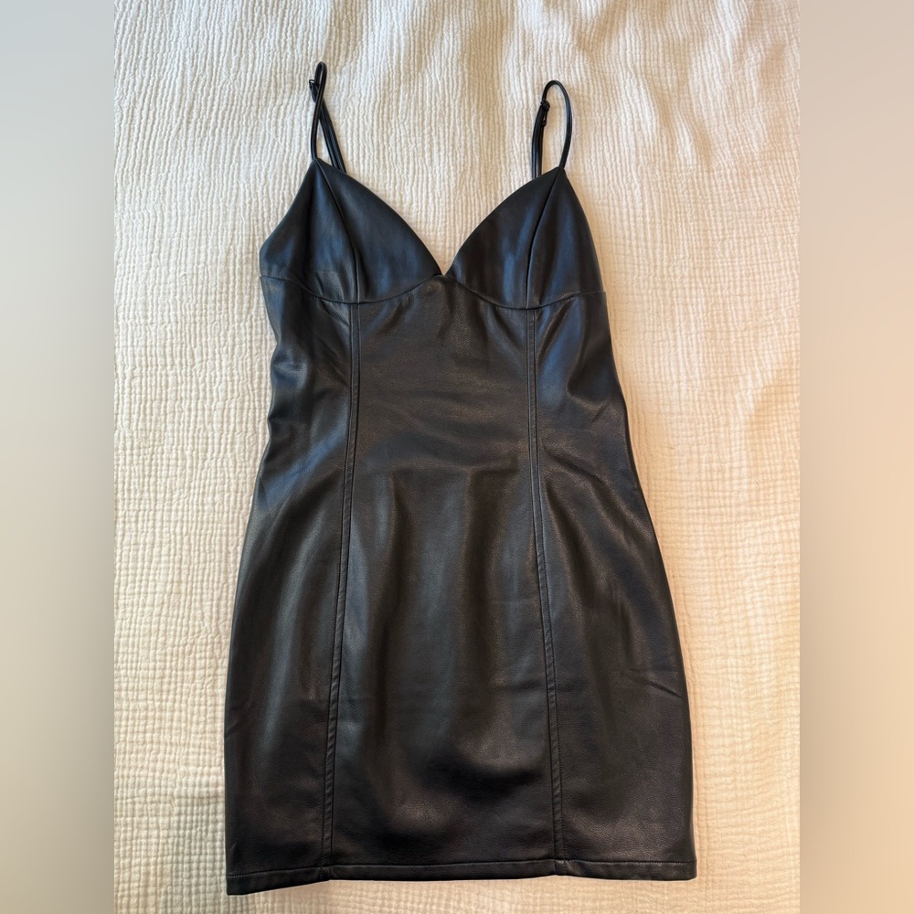 Vintage Havana Black Faux Leather Mini Dress